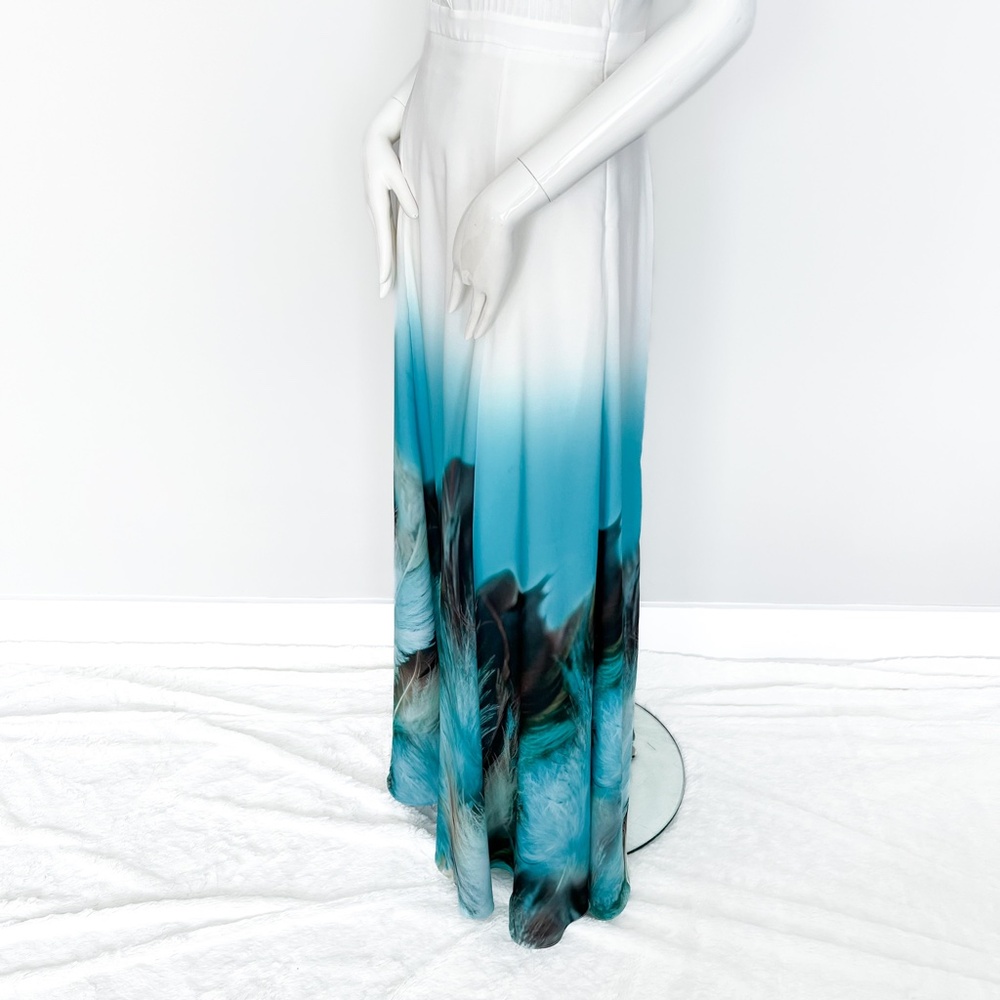 Waggon Paris | Maxi Tropical Summer Spring Dress White Turquoise M - Picture 6 of 17